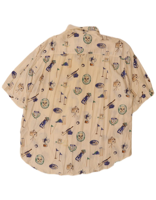 BARONI Camisa estampada de manga corta para hombre, talla grande, de viscosa en blanco roto