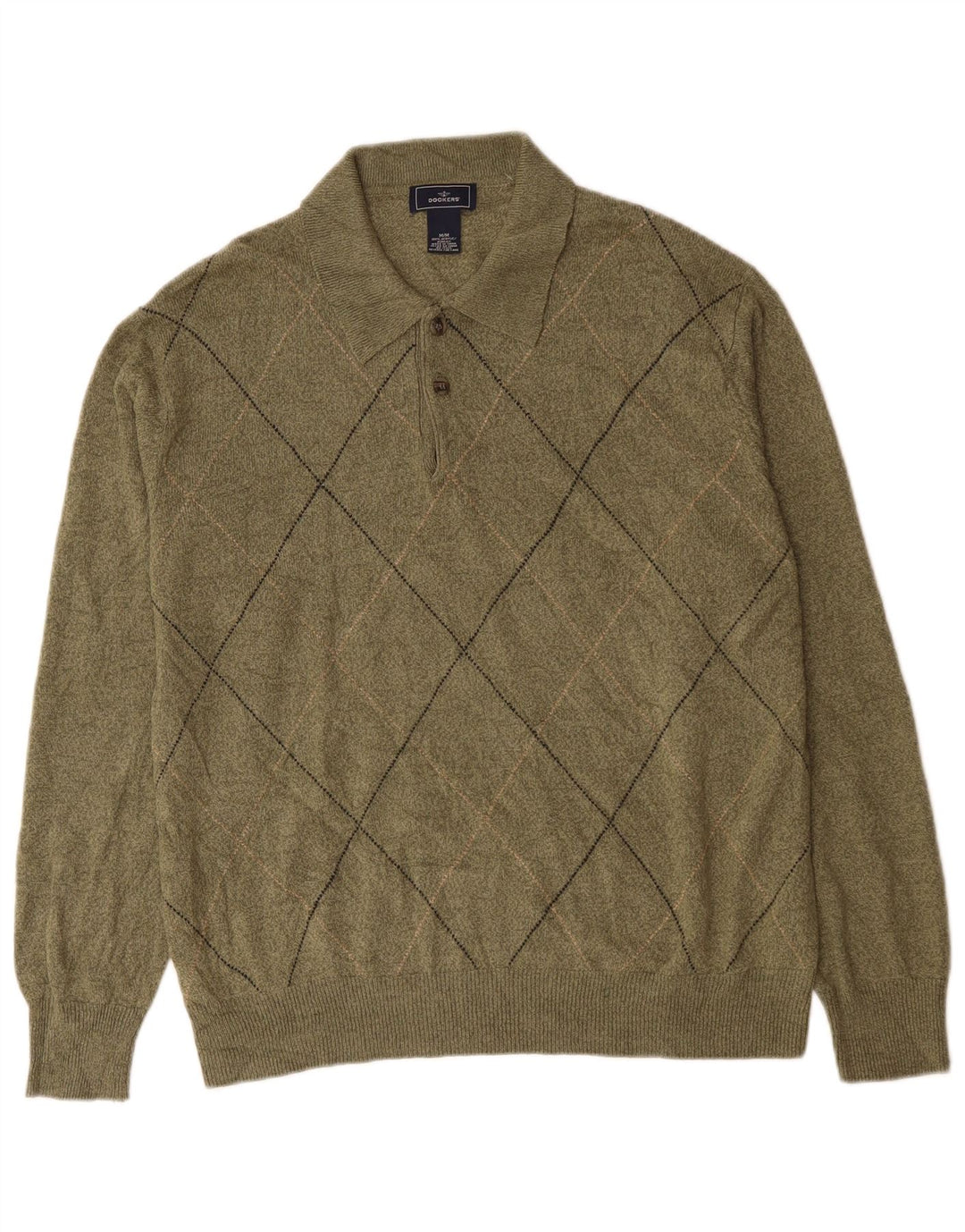 Dockers Suéter tipo jersey con cuello tipo polo para hombre Caqui mediano Argyle/Acrílico diamante