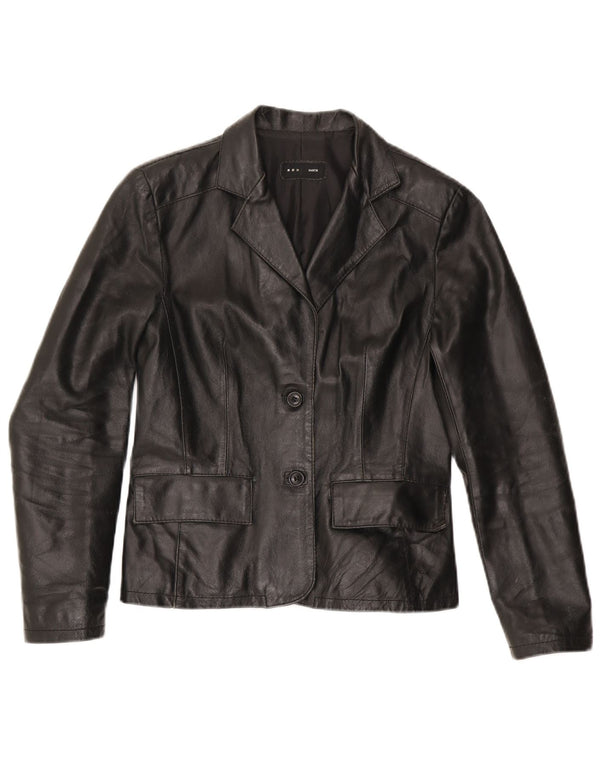 Sasch Chaqueta Blazer de Cuero con 2 Botones para Mujer UK 10 Small Black Leather