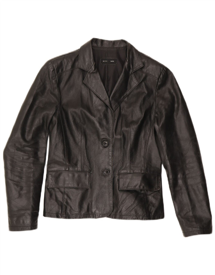 Sasch Chaqueta Blazer de Cuero con 2 Botones para Mujer UK 10 Small Black Leather