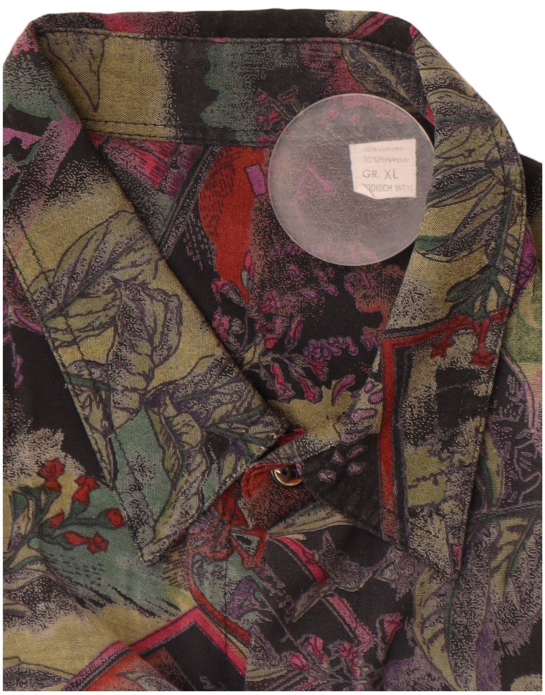 VINTAGE Camisa Manga Corta Hombre XL Viscosa Floral Multicolor