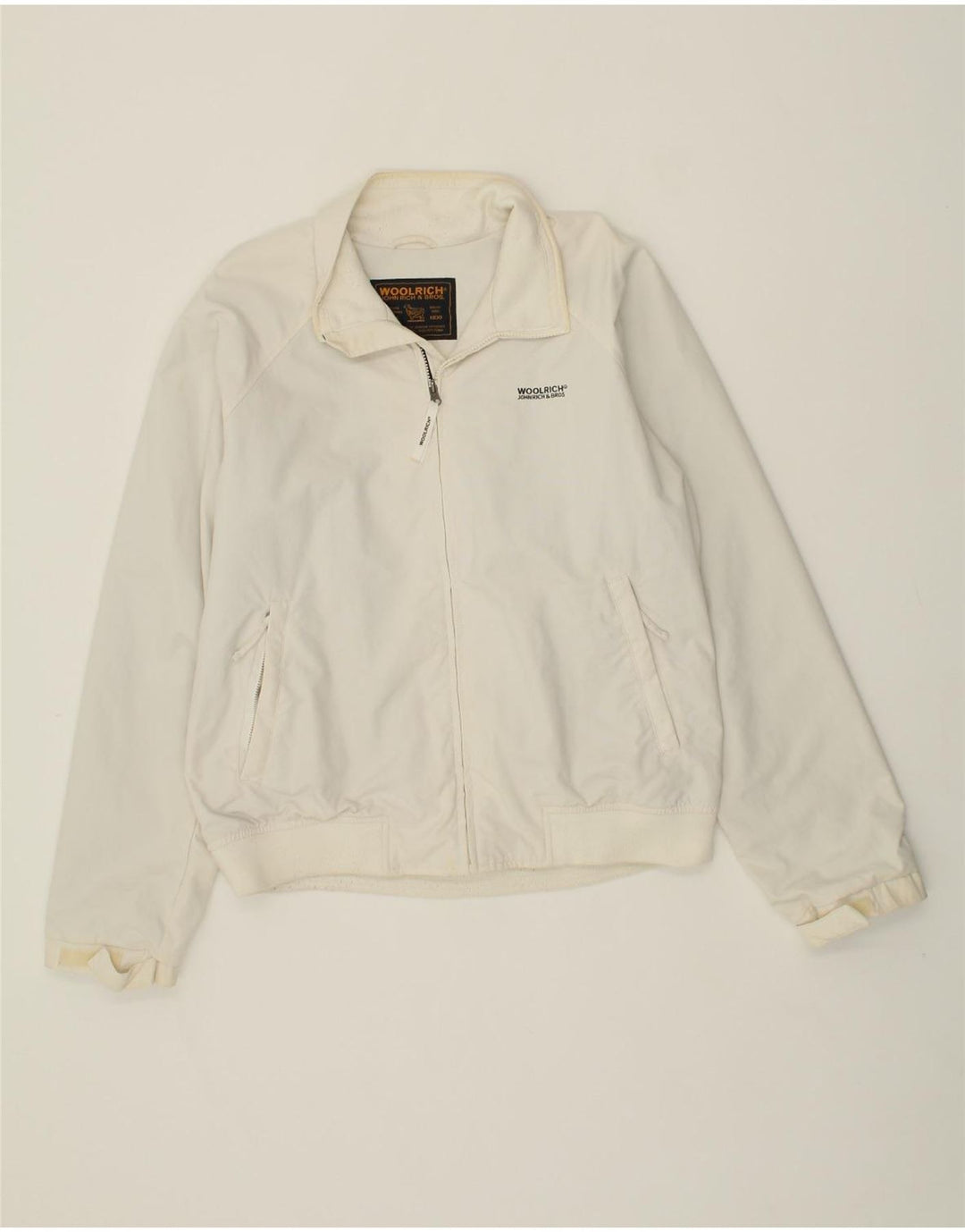 WOOLRICH Mens Bomber Jacket UK 44 2XL White Polyester Vintage Woolrich and Second-Hand Woolrich from Messina Hembry 