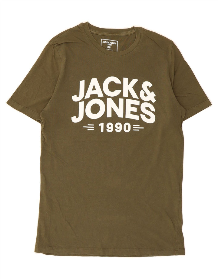 JACK & JONES Mens Graphic T-Shirt Top Medium Khaki Cotton Vintage Jack & Jones and Second-Hand Jack & Jones from Messina Hembry 