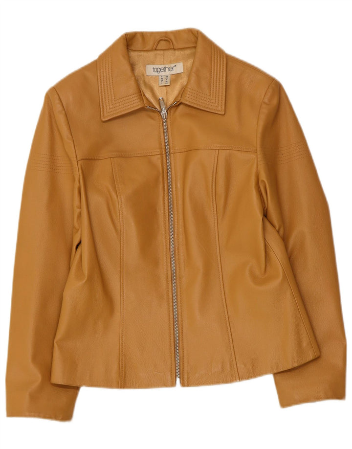 TOGETHER Chaqueta de cuero para mujer UK 8 Small Cuero beige