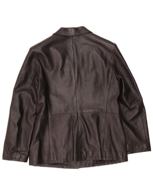 Vintage mujer 3 botones cuero Blazer chaqueta IT 48 XL cuero negro