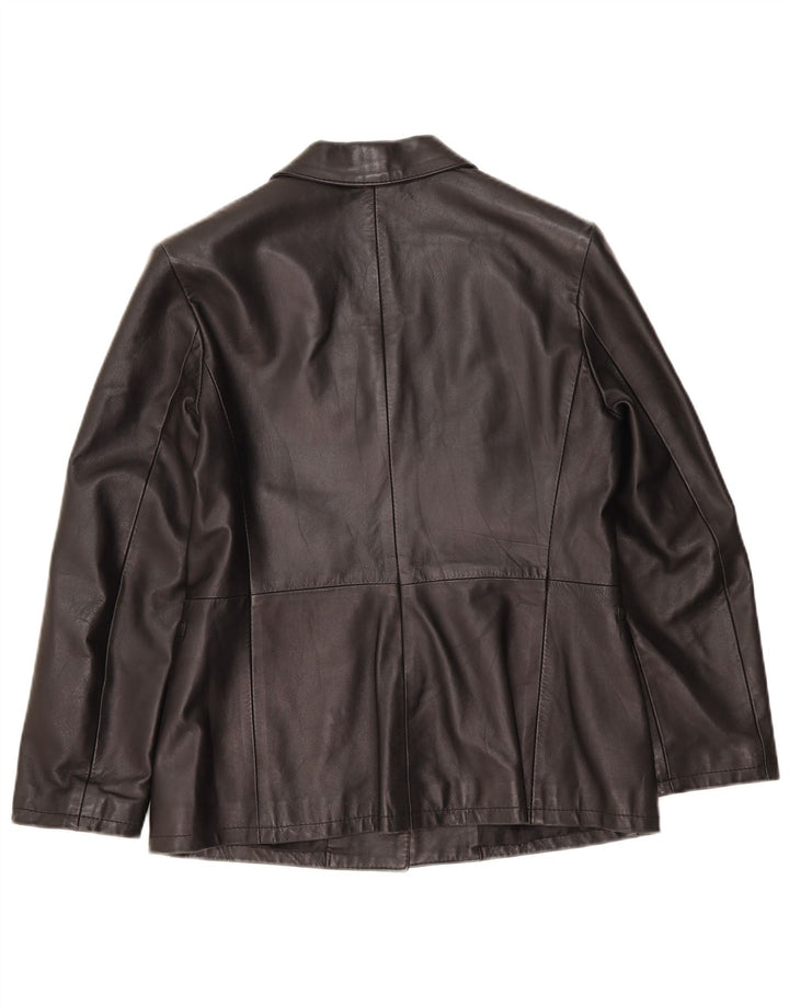 Vintage mujer 3 botones cuero Blazer chaqueta IT 48 XL cuero negro