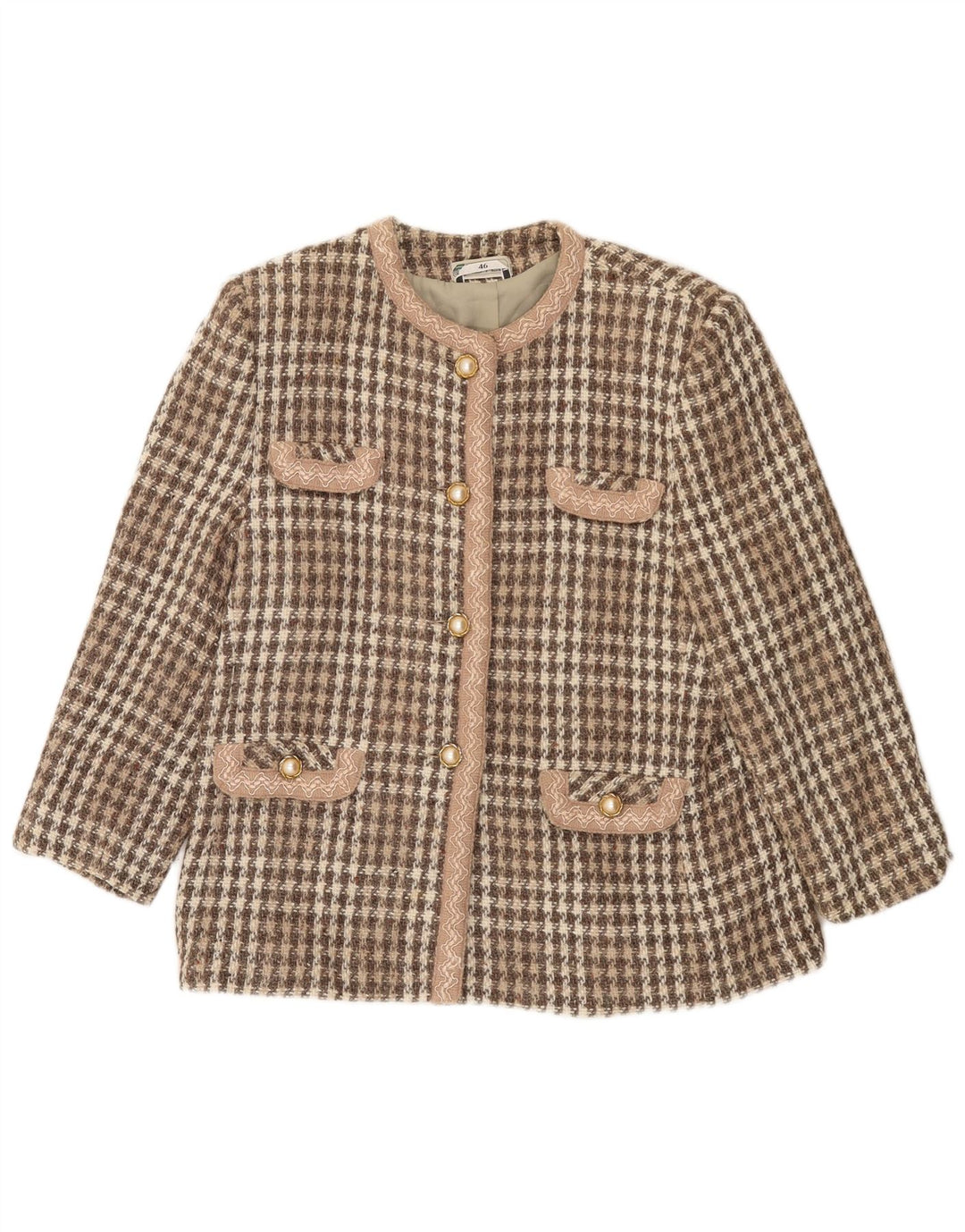 Vintage mujer 4 botones Blazer chaqueta IT 46 grande marrón Houndstooth