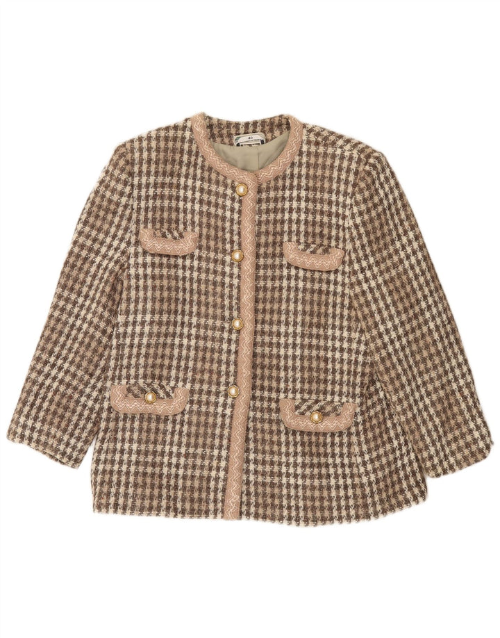 Vintage mujer 4 botones Blazer chaqueta IT 46 grande marrón Houndstooth