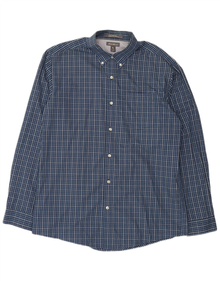 Eddie Bauer Camisa de corte clásico para hombre de algodón a cuadros azules grandes