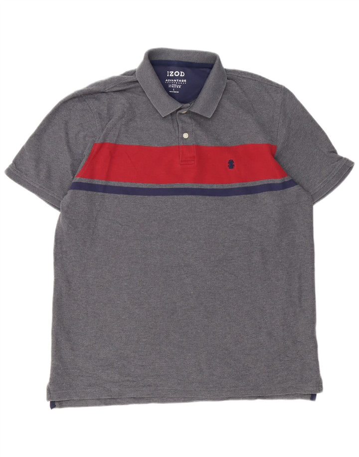 IZOD Polo para hombre de algodón color block gris grande