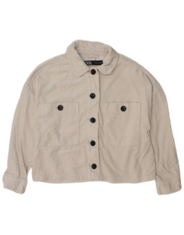 Zara Mujer Chaqueta De Pana UK 40 Mediana Algodón Blanco