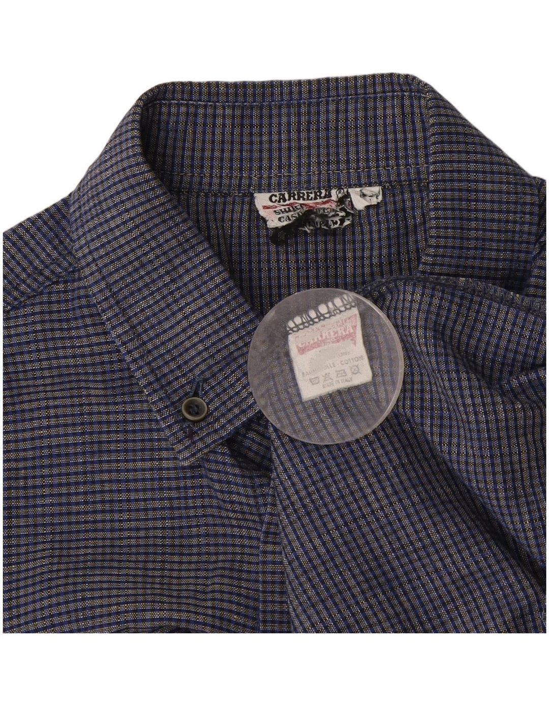 Camisa Carrera Hombre Manga Corta Algodón A Cuadros Azul Marino Mediano