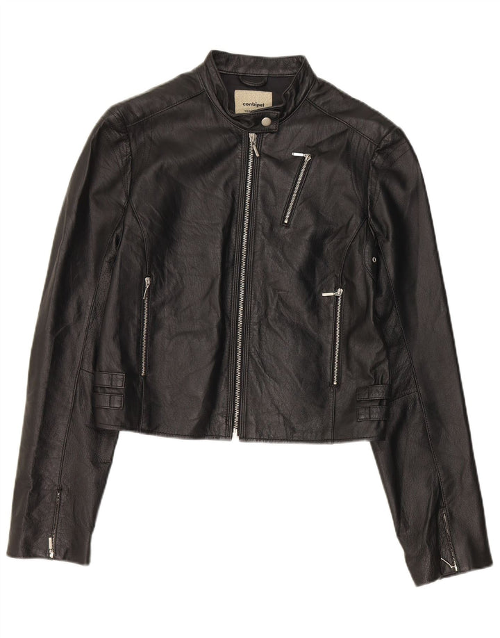 Chaqueta motera de cuero corta para mujer Conbipel IT 44 Cuero negro mediano