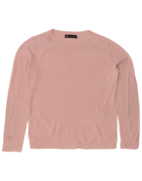 Marks & Spencer Suéter de Cuello Redondo para Mujer UK 10 Pequeño Acrílico Rosa
