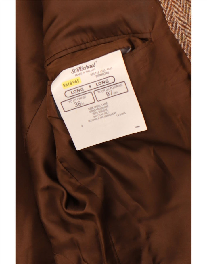 ST MICHAEL Chaqueta tipo blazer de 2 botones para hombre UK 38 Lana en espiga marrón medio