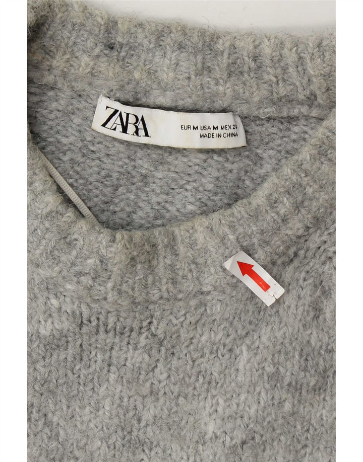 Zara Suéter De Cuello Redondo De Gran Tamaño para Mujer UK 44 Acrílico Gris Medio