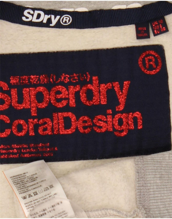 Superdry Mujer Graphic Chándal Top Chaqueta UK 10 Small Gris Algodón