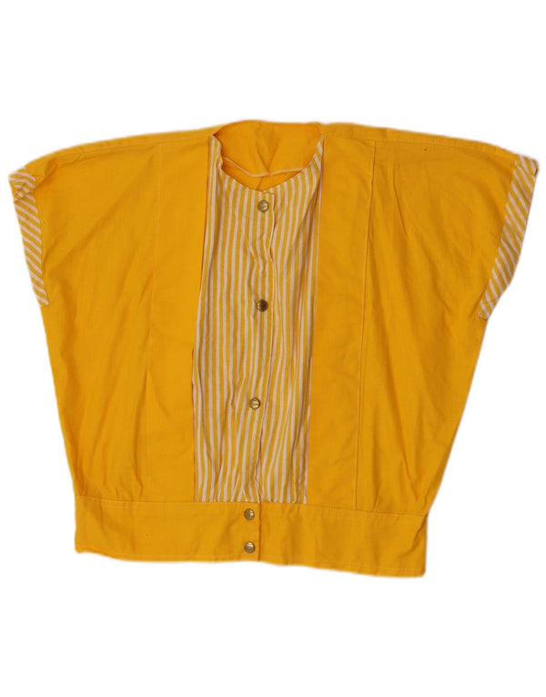 Vintage mujer crop camisa sin mangas blusa Reino Unido 18 XL rayas amarillas