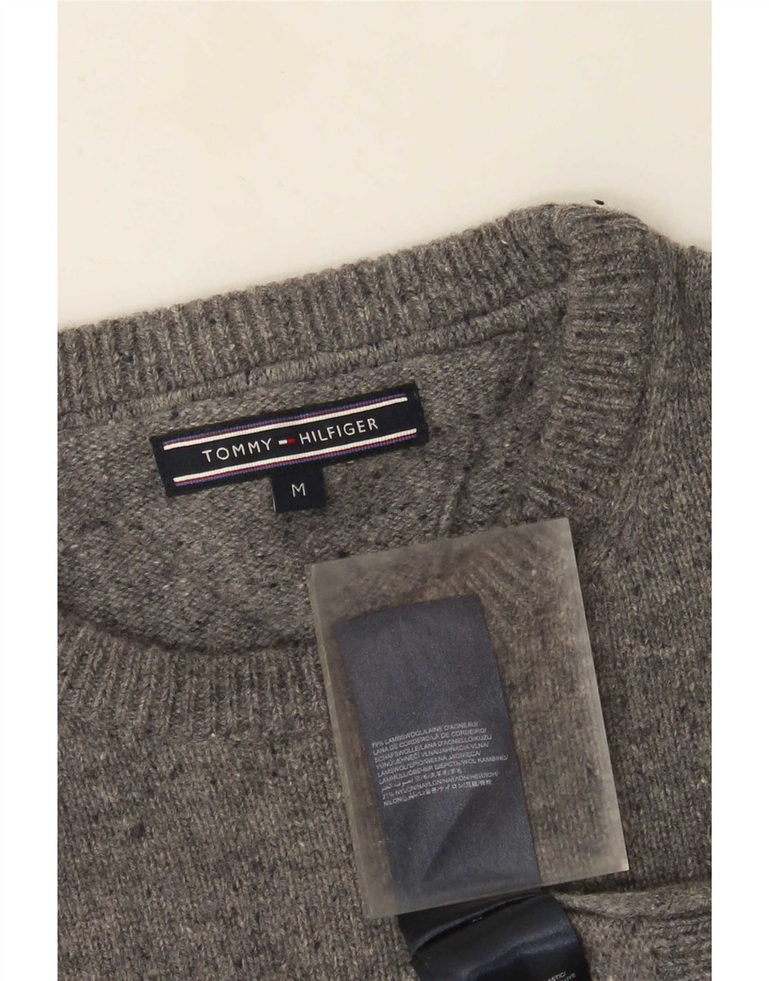Tommy Hilfiger Jersey con cuello redondo para hombre de lana de cordero moteada en gris medio