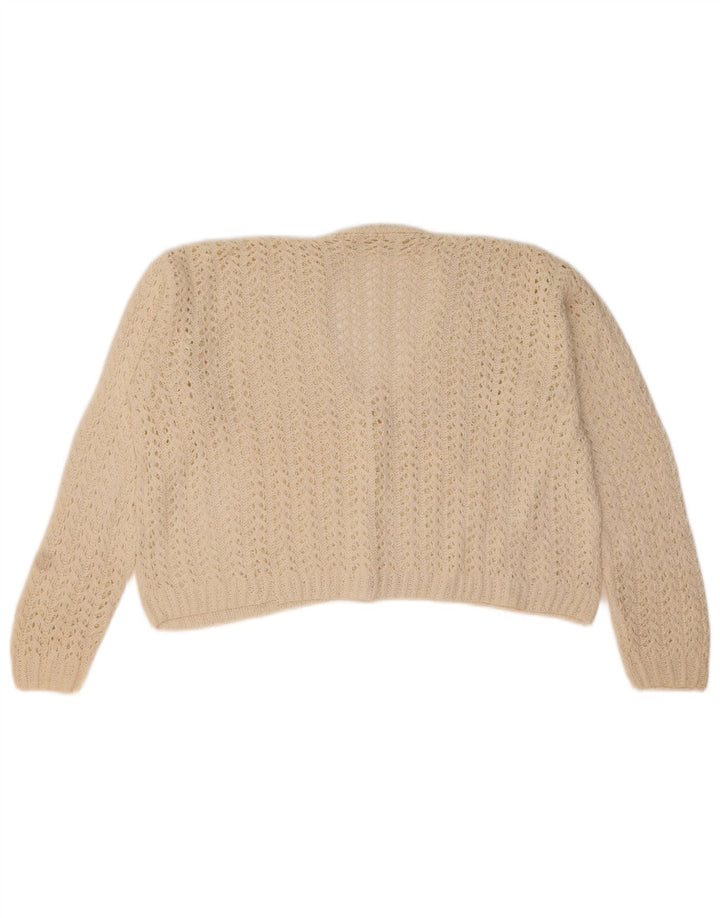 Vintage mujer crop cardigan suéter Reino Unido 14 blanco medio