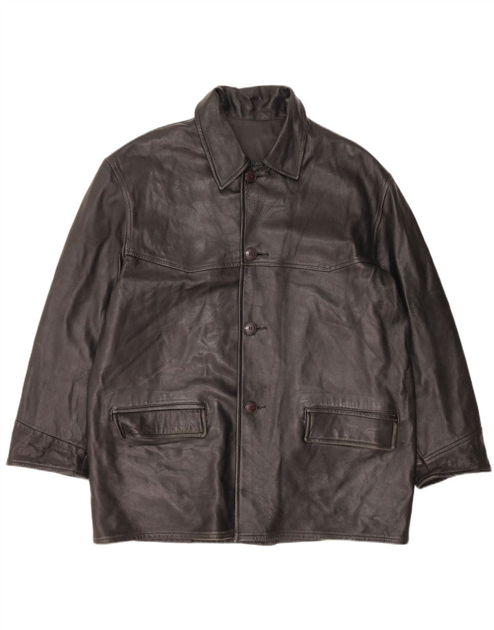 VINTAGE Chaqueta de cuero para hombre Reino Unido 42 XL Cuero negro