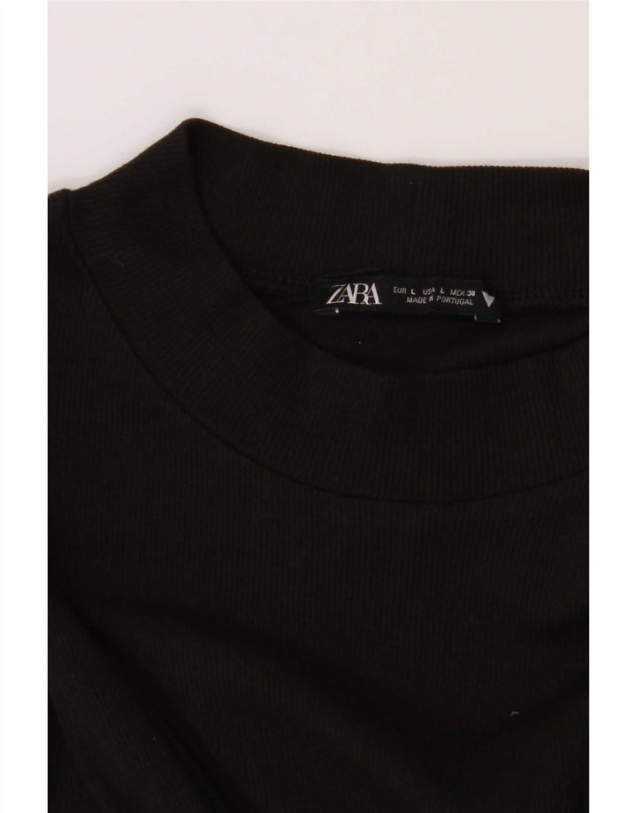 Zara Vestido Básico De Manga Larga Para Mujer UK 44 Grande Negro