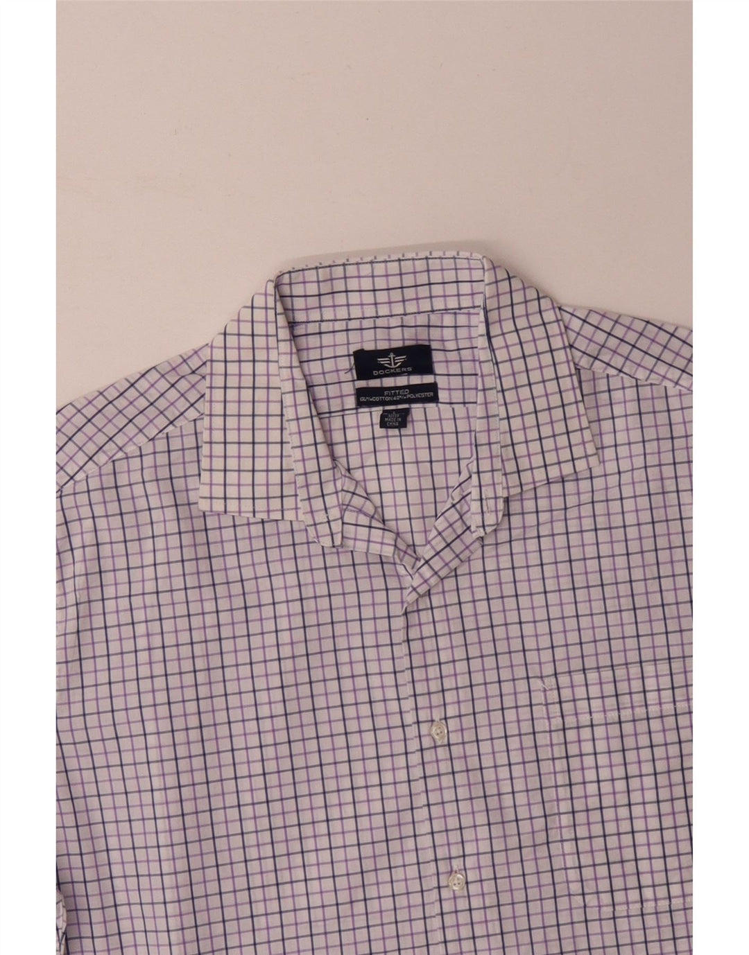 DOCKERS Camisa para hombre talla 16 1/2 algodón a cuadros morado grande