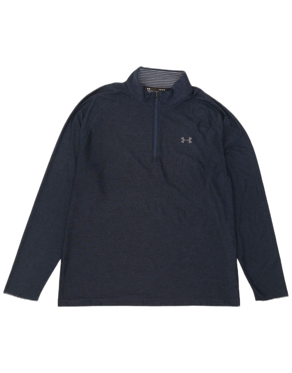 Under Armour Hombre Zip Neck Jersey Chándal Top Grande Azul Marino Moteado