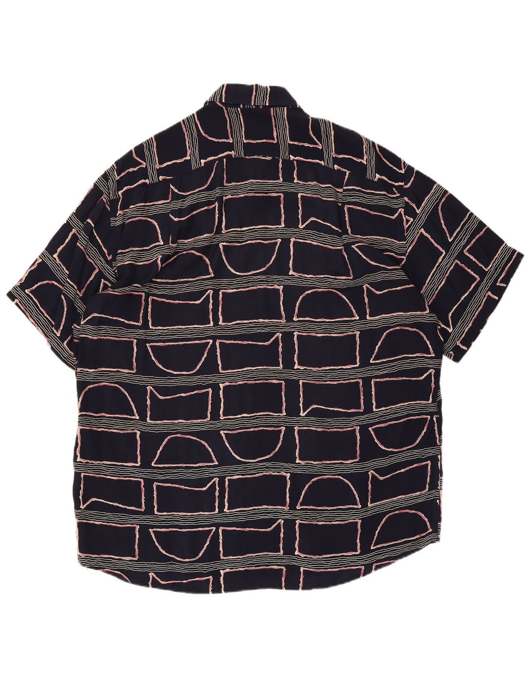 Navigare Camisa De Manga Corta Para Hombre Large Viscosa Geométrica Azul Marino