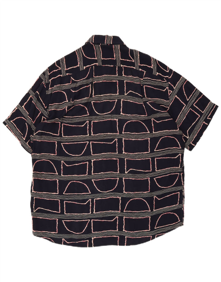 Navigare Camisa De Manga Corta Para Hombre Large Viscosa Geométrica Azul Marino