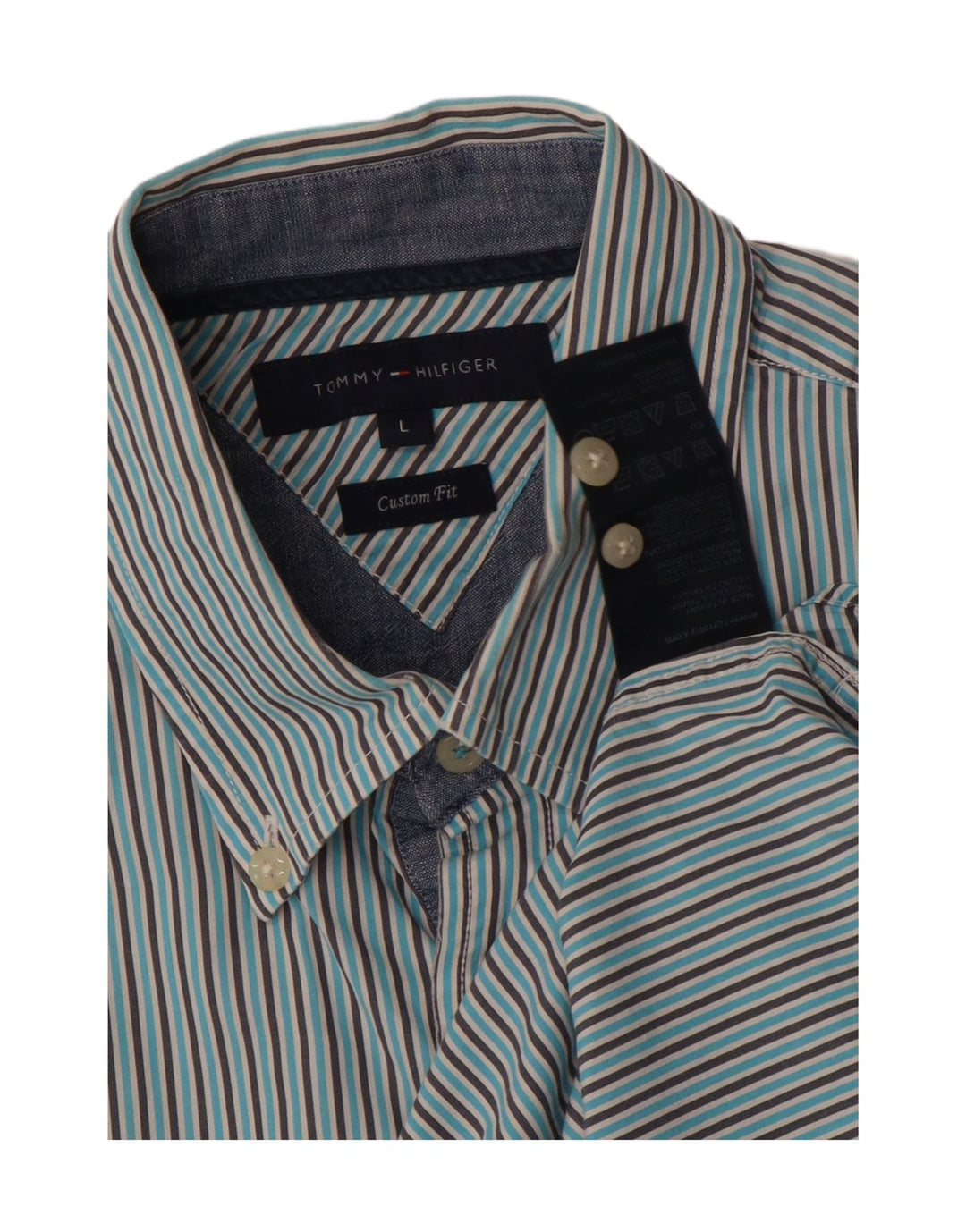 TOMMY HILFIGER Camisa de manga corta con ajuste personalizado para hombre, talla grande, color azul a rayas
