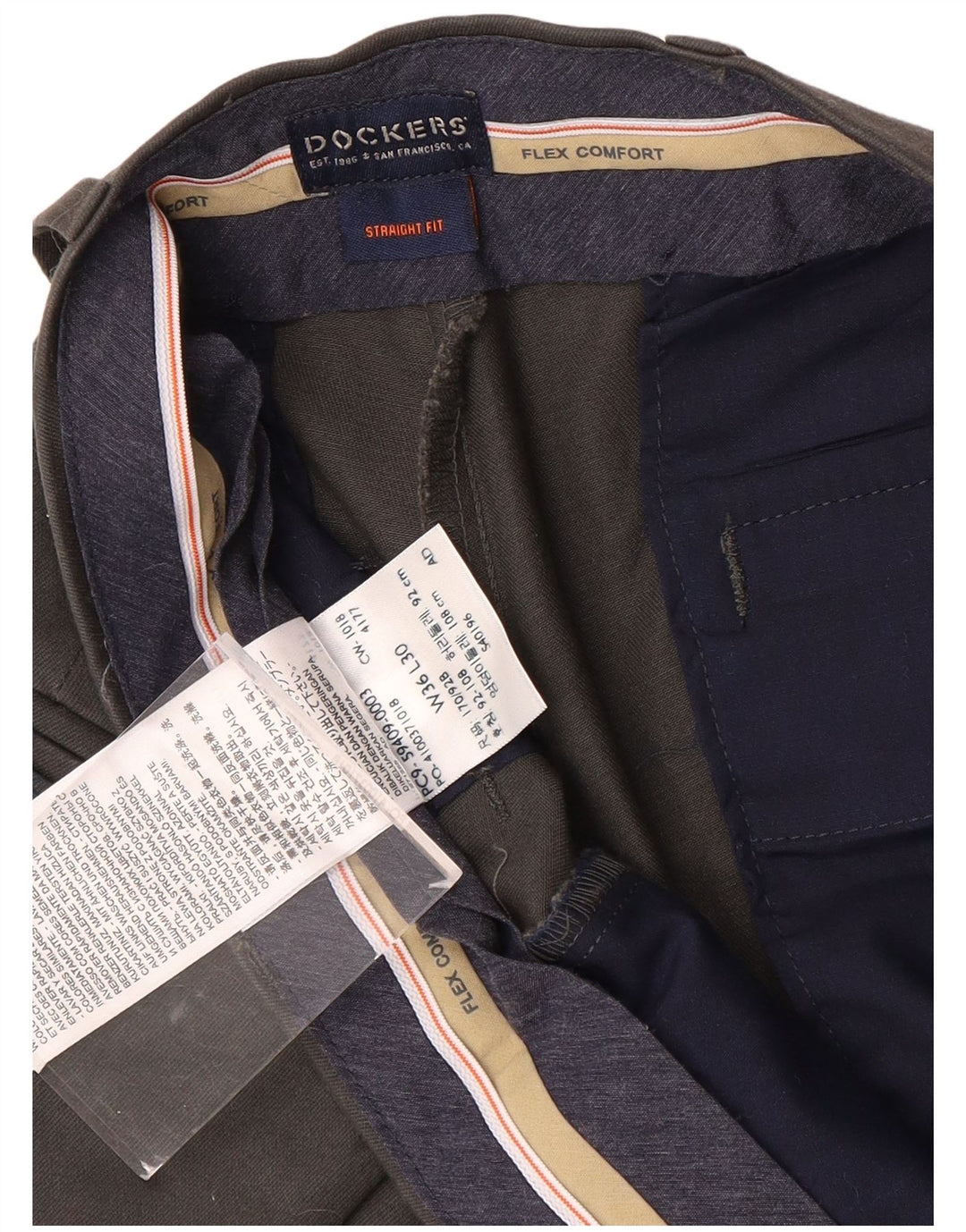 DOCKERS Pantalones chinos rectos de ajuste cómodo para hombre W36 L30 Algodón gris