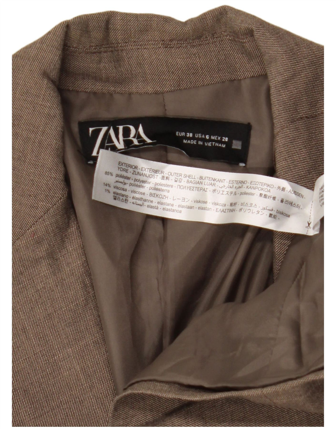 ZARA Chaqueta Blazer De 1 Botón Mujer EU 38 Small Marrón Poliéster