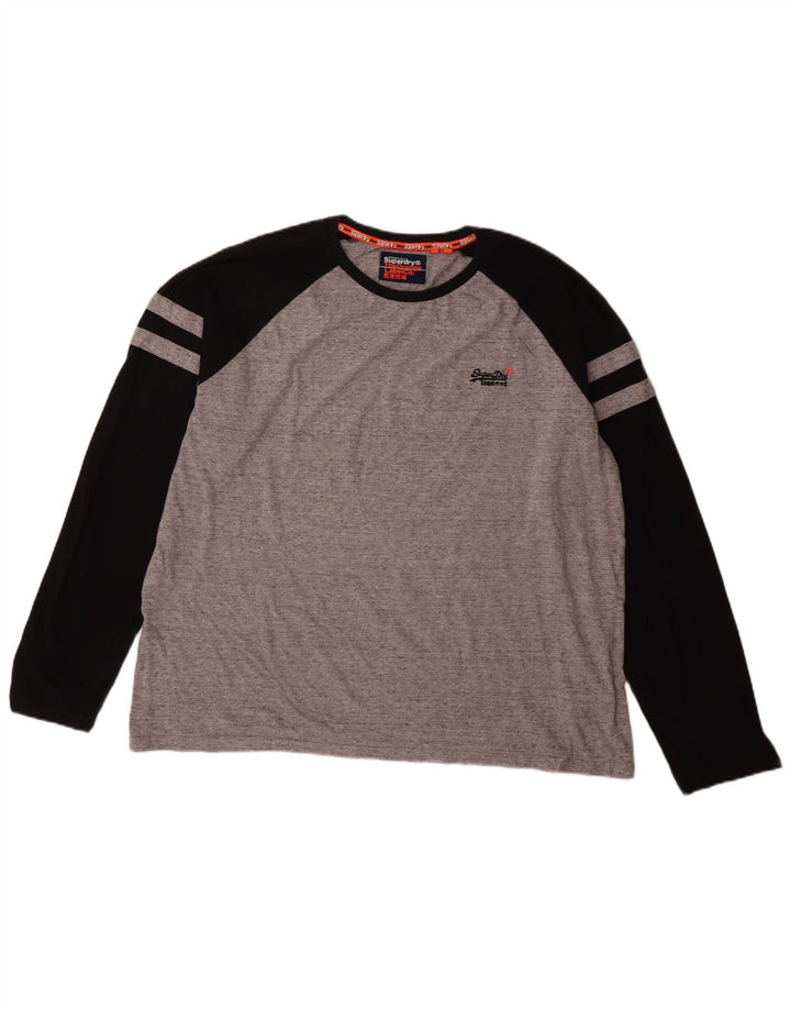 Superdry Camiseta de manga larga para hombre, talla 3XL, algodón gris color block