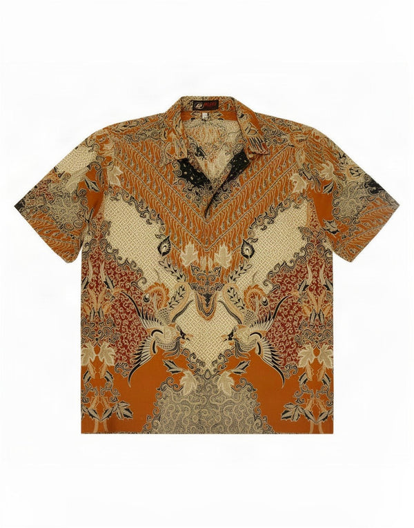 Camisa Vintage Hombre Manga Corta XL Marrón Paisley