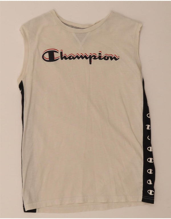 Champion Camiseta sin mangas estampada para niños 13-14 años XL Blanco Colorblock Algodón