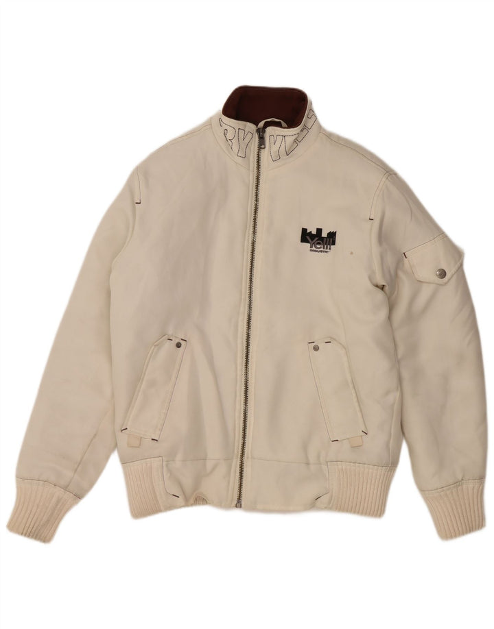¡GRITAR! Chaqueta bomber con gráfico de corte holgado para hombre UK 36 Small Poliéster blanco