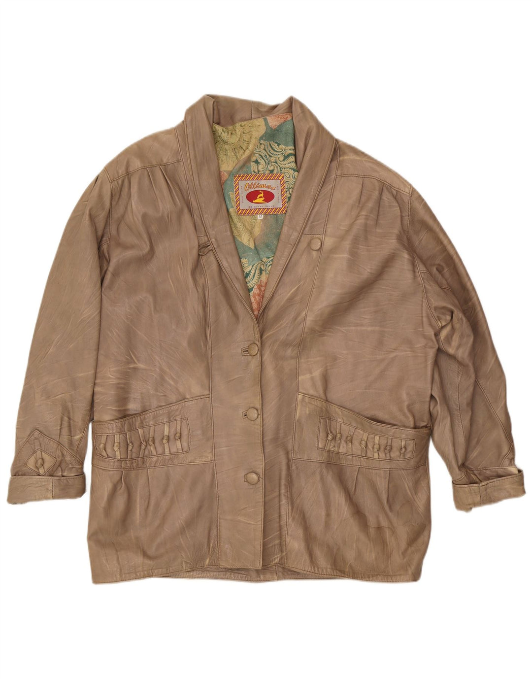 Vintage mujer chaqueta de cuero Reino Unido 14 cuero beige medio