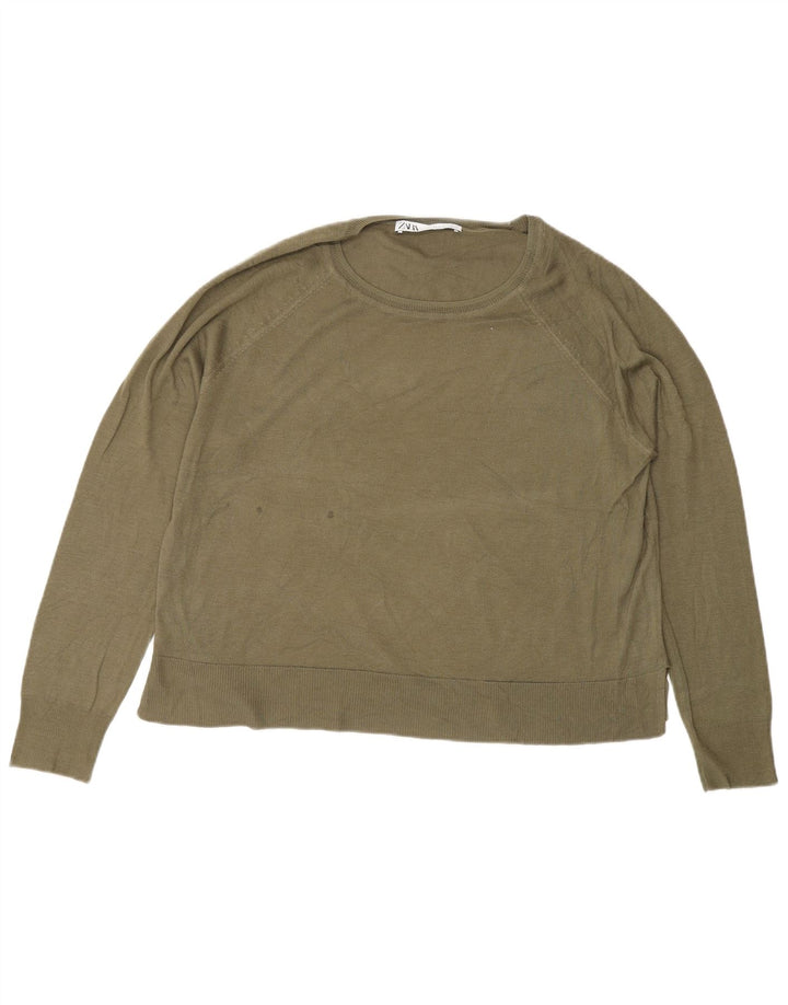 Zara Suéter tipo jersey con cuello redondo y ajuste regular para mujer UK 40 Verde medio