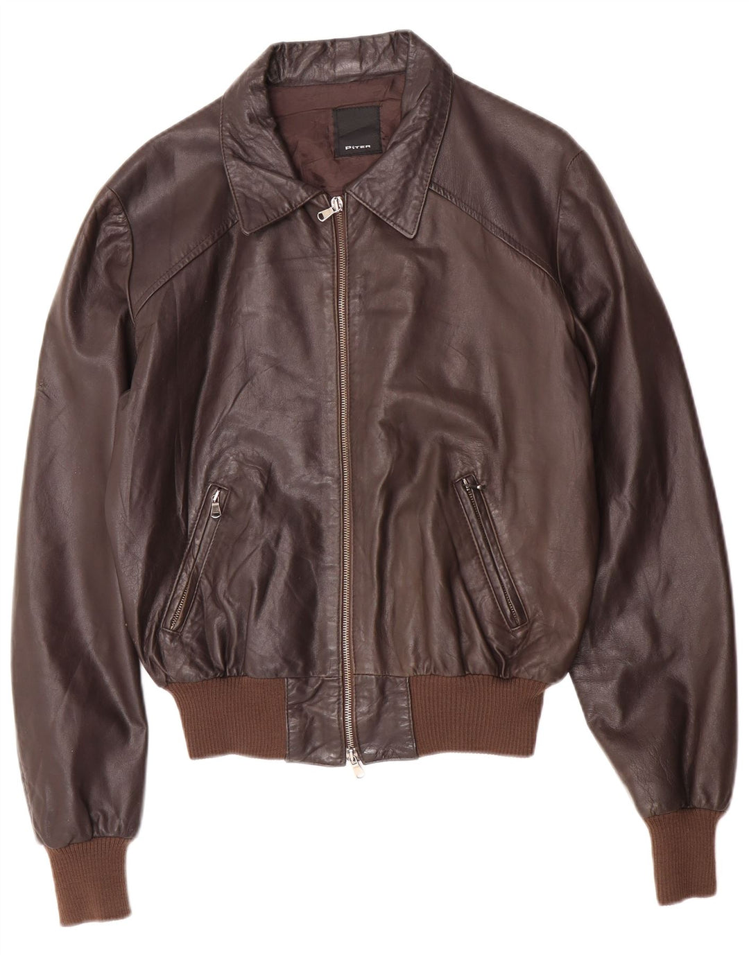 Vintage hombres bombardero chaqueta de cuero Reino Unido 38 cuero marrón medio