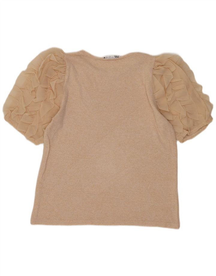 Zara Mujer Blusa Top UK 42 Medio Beige