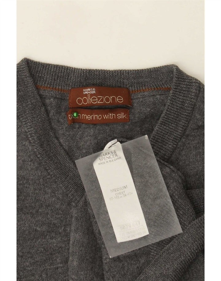 Marks & Spencer Jersey con Cuello en V para Hombre Lana Merino Gris Medio