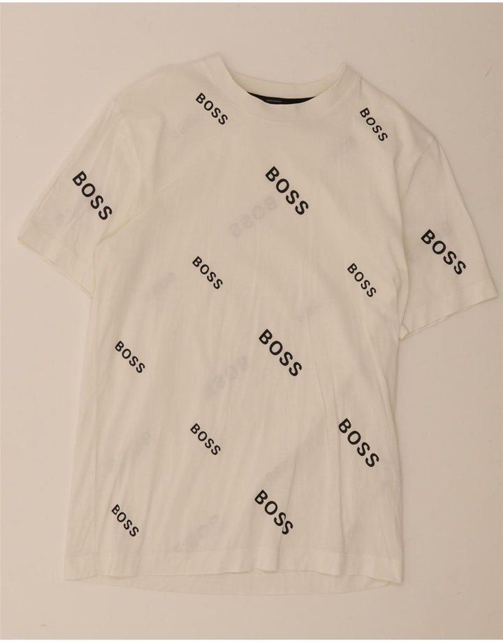 Hugo Boss Hombre Camiseta Gráfica Top Pequeño Algodón Blanco