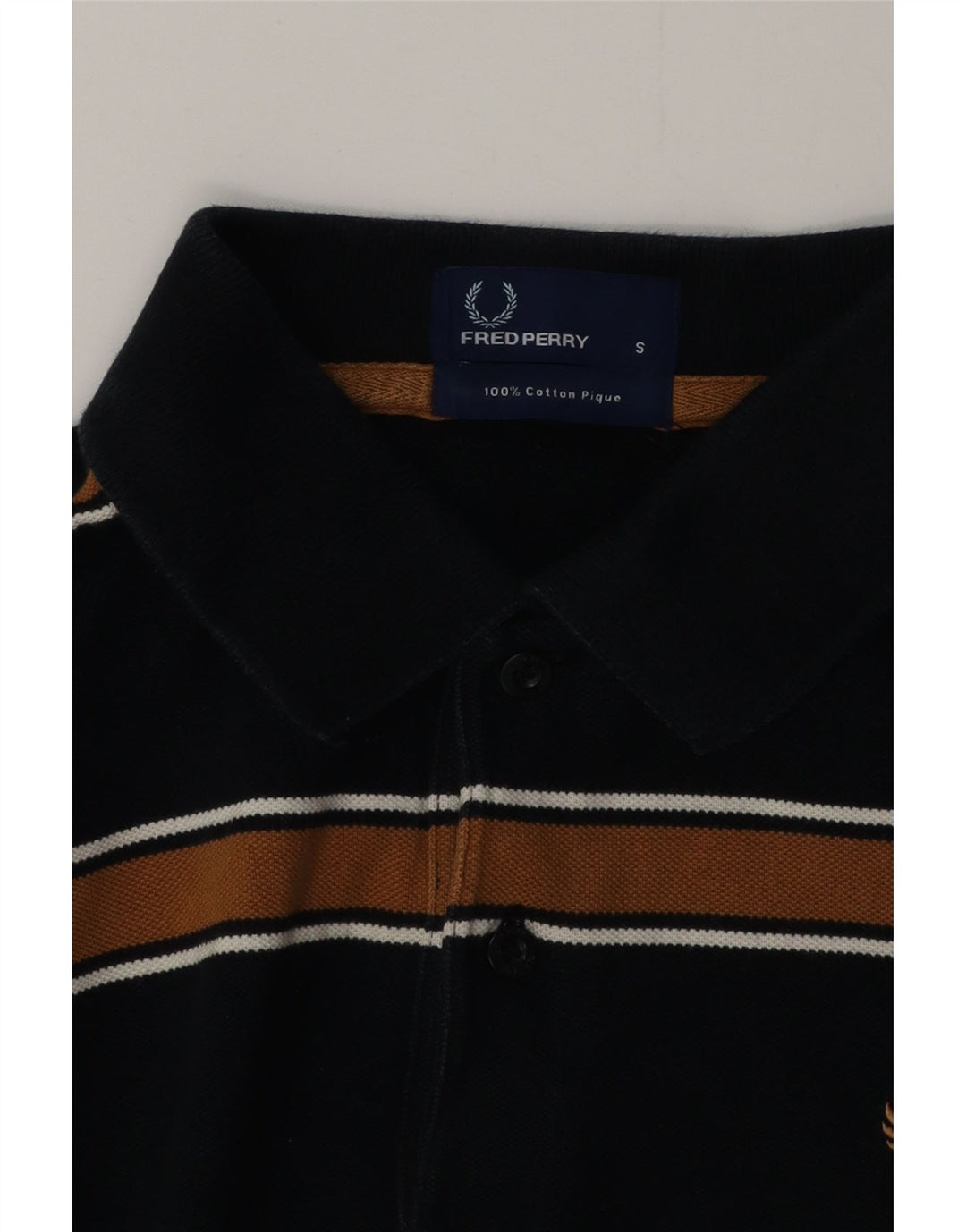 FRED PERRY Polo para hombre pequeño de algodón a rayas negras