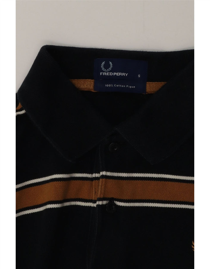 FRED PERRY Polo para hombre pequeño de algodón a rayas negras