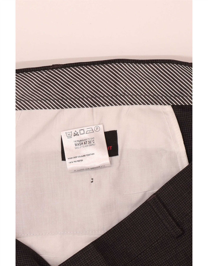 Marks & Spencer Pantalón de traje recto para hombre W42 L29 gris pata de gallo