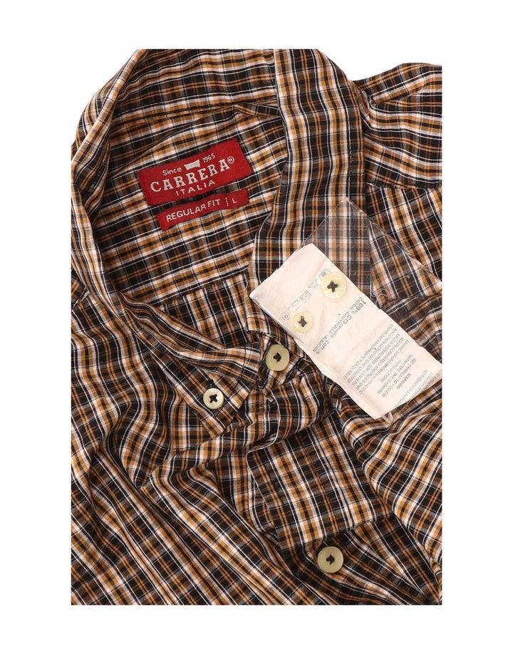 Carrera Camisa de franela de ajuste regular para hombre Algodón a cuadros marrón grande
