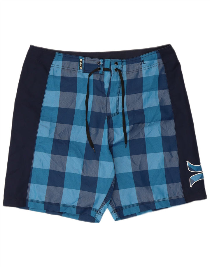 Hurley Bañador con gráfico para hombre, tamaño grande, poliéster a cuadros azules