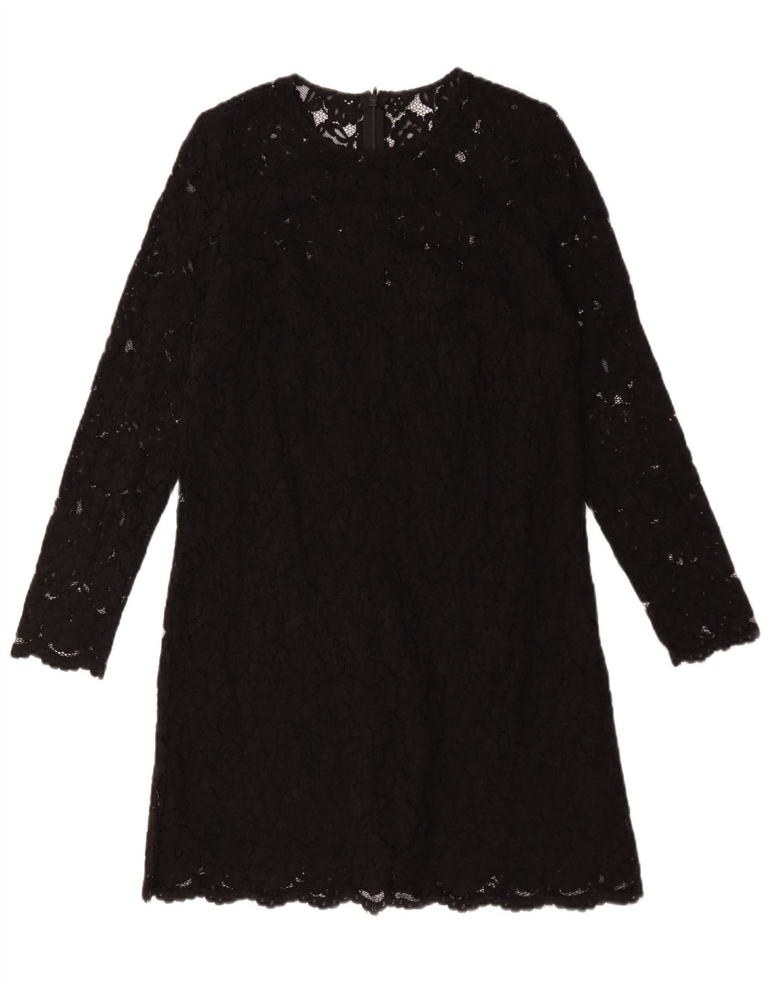 Vintage mujer manga larga cambio vestido Reino Unido 12 poliéster floral negro medio