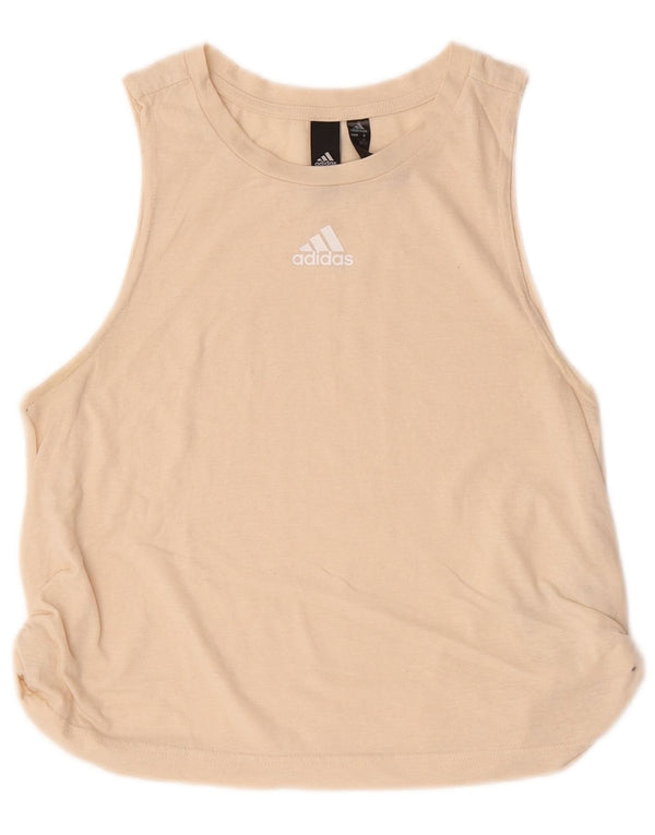 Adidas Mujer Crop Graphic Camiseta Top UK 10 Small Beige Algodón